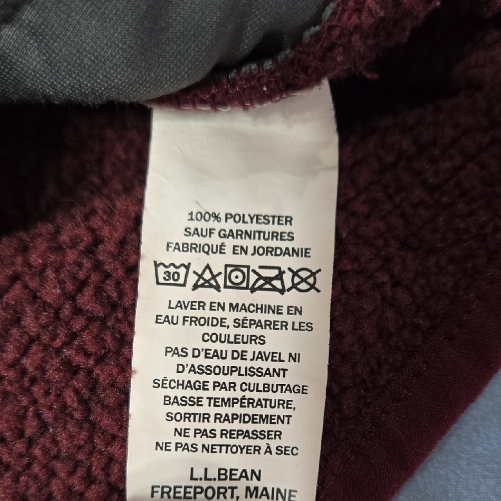 L.L. Bean Sz Medium Womens Burgundy and Tan 1/2 Button Pullover Hoodie - Picture 3 of 6